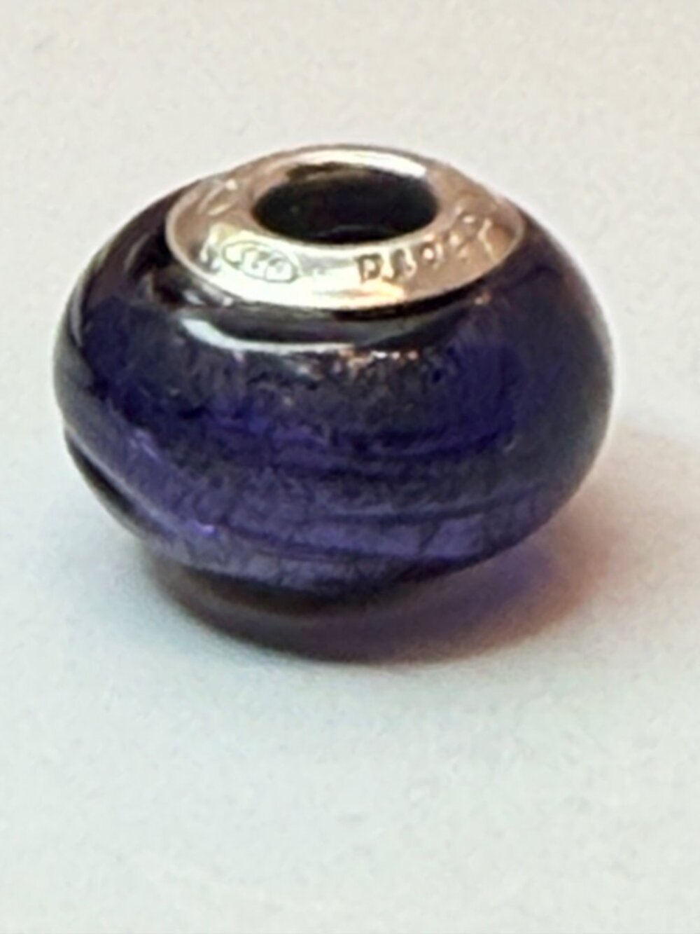 Fiora Italy 925 Sterling Silver Purple Murano Glass Charm Bead